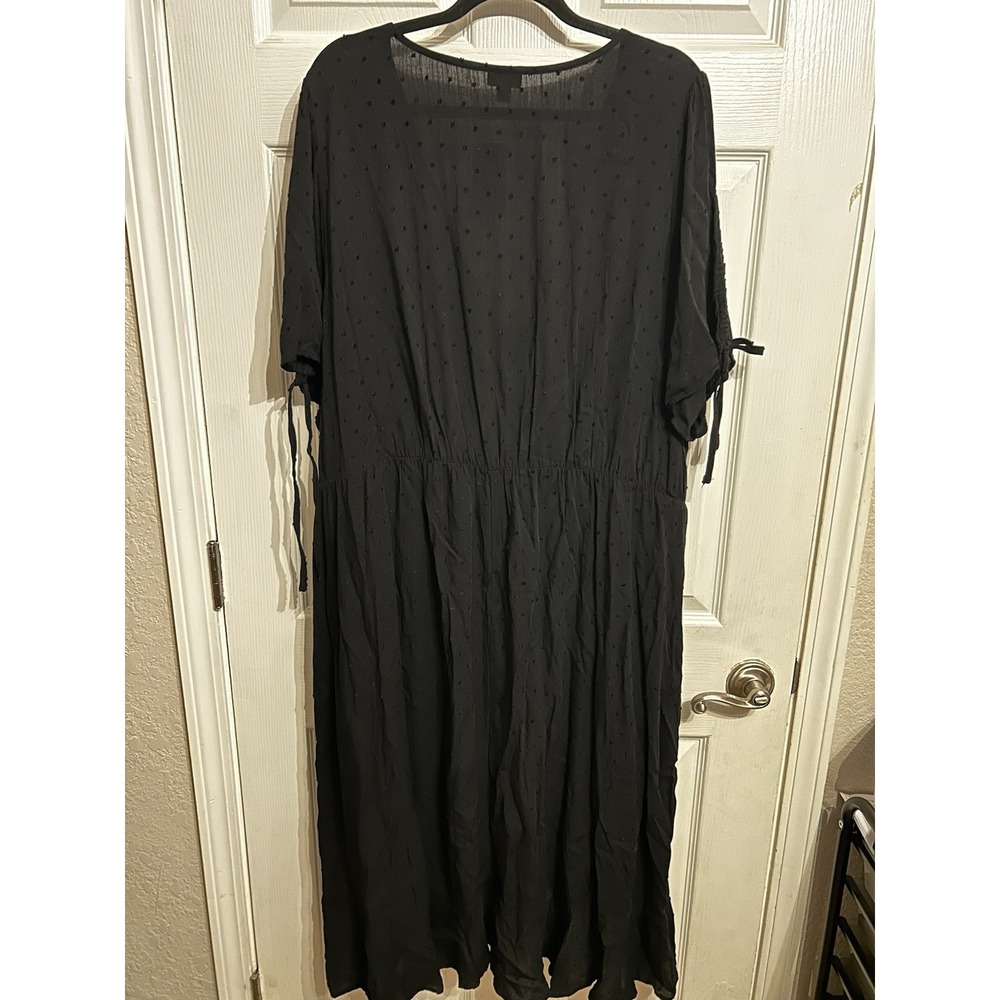NWT Torrid 4 Dress 26 Midi Swiss Linen Surplice Wrap Dress V-Neck Wrap Tie Black - Picture 15 of 16